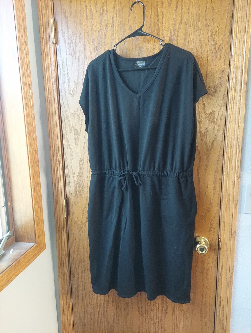 32 Degrees Cool Black V-Neck Drawstring Waist Dress Short Sleeve XL
